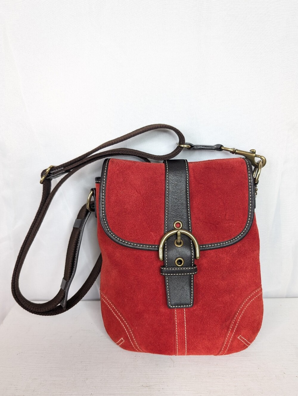 Coach Y2K Soho Flap Red Suede Leather Equestrian Crossbody Purse